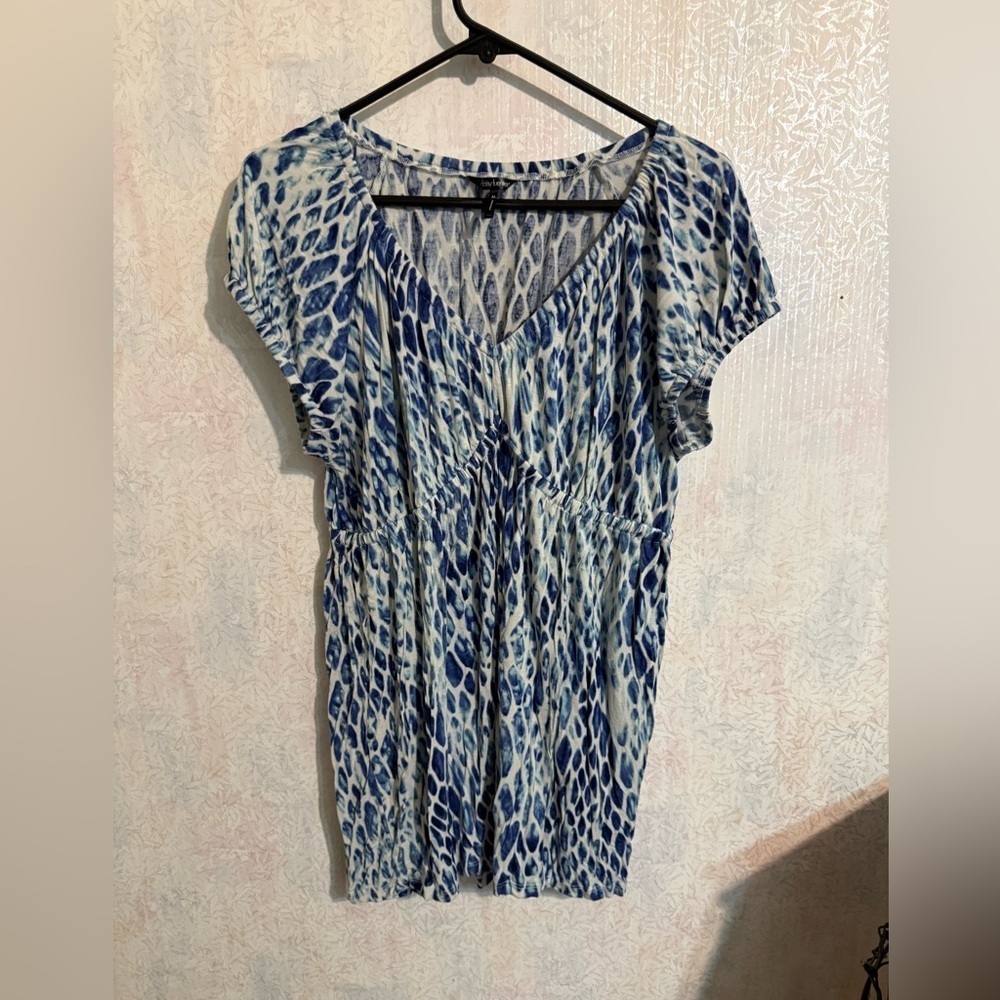 Daisy Fuentes Blue‎ and White Patterned Blouse, Sz XL